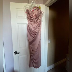 House of CB Adrienne pleated strapless gown